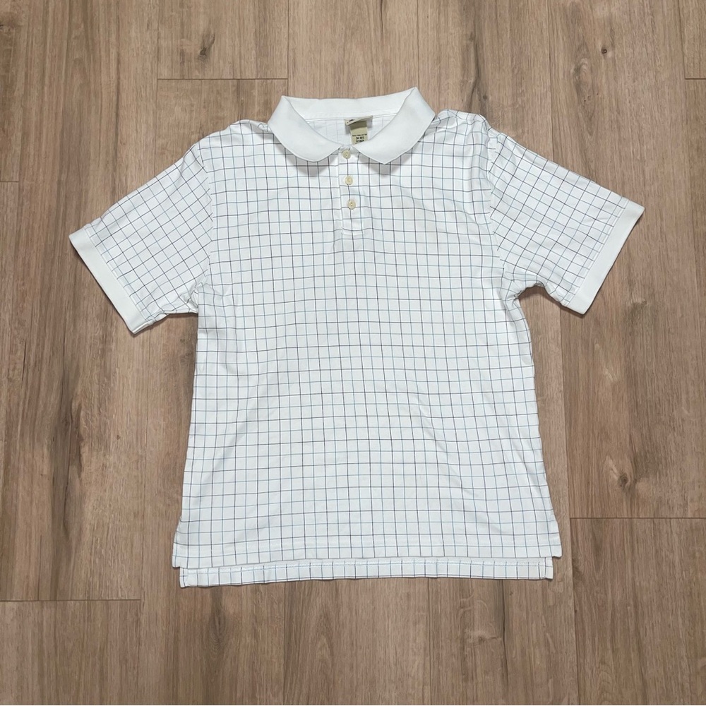 Men’s SM - L.L. Bean 100% Pima Cotton White Grid Polo Shirt Casual Comfort Golf